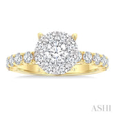 1 1/2 Ctw Lovebright Circular Shaped Round Cut Diamond Engagement Ring in 14K Yellow and White Gold